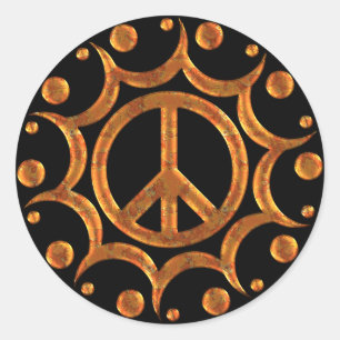 GOLD & COPPER PEACE SIGN SUN CLASSIC ROUND STICKER
