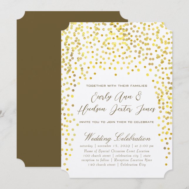 Gold Copper Vintage Typography Wedding Invitation (Front/Back)
