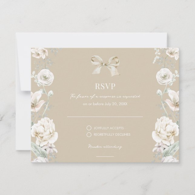Gold Coquette Bow Floral Wedding  RSVP  Card (Front)