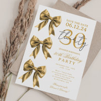 Gold Coquette Bow Save Date 30th Birthday Party