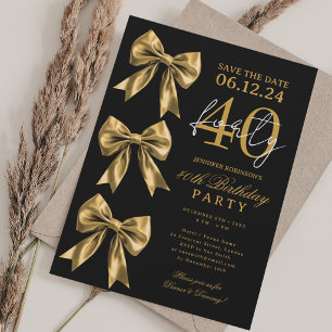 Gold Coquette Bow Save Date 40th Birthday Black Invitation