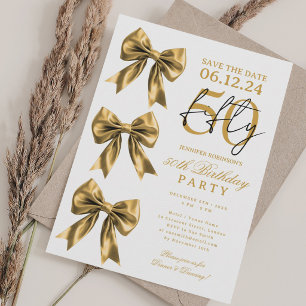 Gold Coquette Bow Save Date 50th Birthday Party Invitation