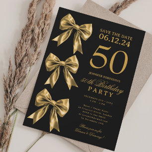 Gold Coquette Bow Save The Date 50th Birthday  Invitation