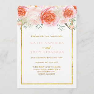 Gold, Coral, Peach and Pink Wedding Invitations