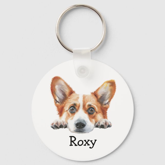 Gold Corgi Personalized Theme Keychain (Front)