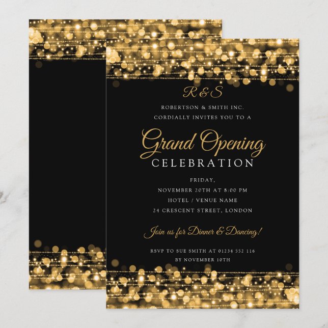 Gold Corporate Grand Opening Simple Monogram  Invitation (Front/Back)