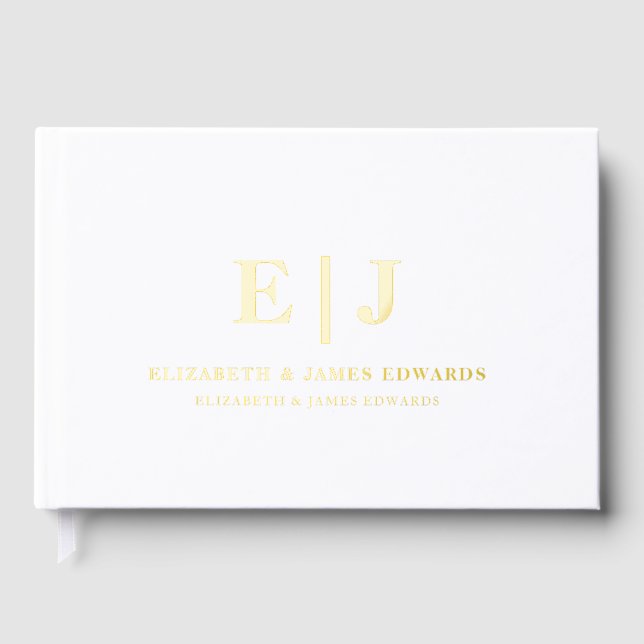 Gold Couple Monogram Minimalist Wedding Guest Book (Front)