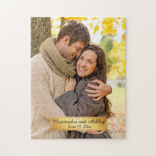 Gold Couple's Names Mariage Date Photo Puzzle