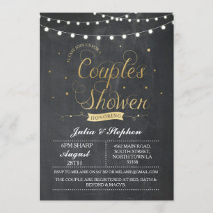 Gold Couples Shower Polka Dot Chalk Invite