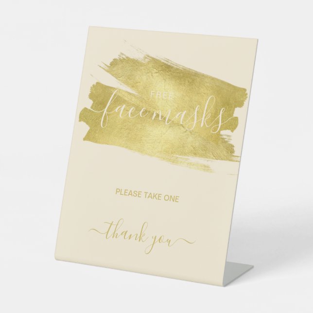 Gold Covid Free Face Mask Wedding Party  Pedestal  Pedestal Sign (Front)