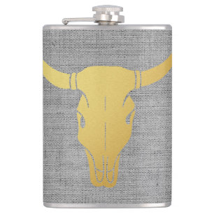 Gold Cow Skull Hip Flask
