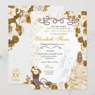 Gold Cowgirl Charro Western Quinceañera Invitation