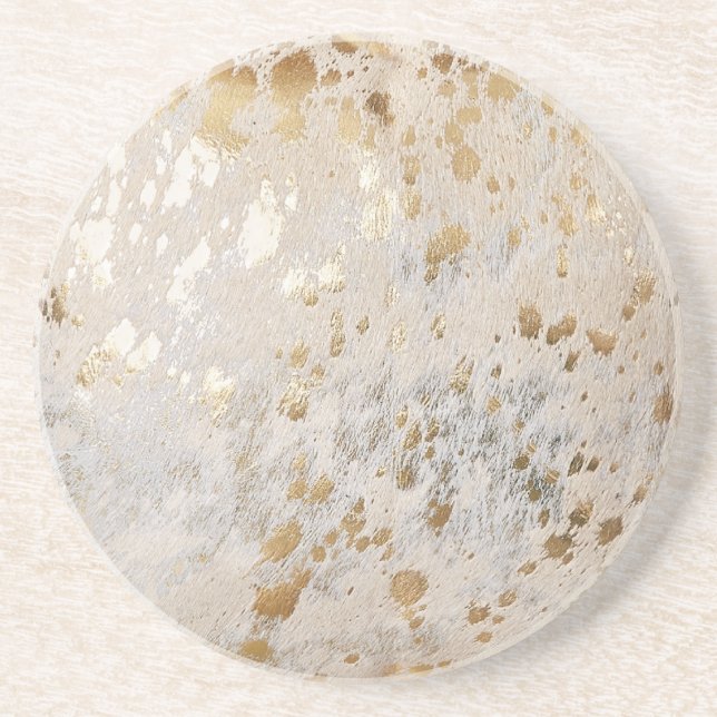 Gold Cowhide Print Metallic Coaster (Front)