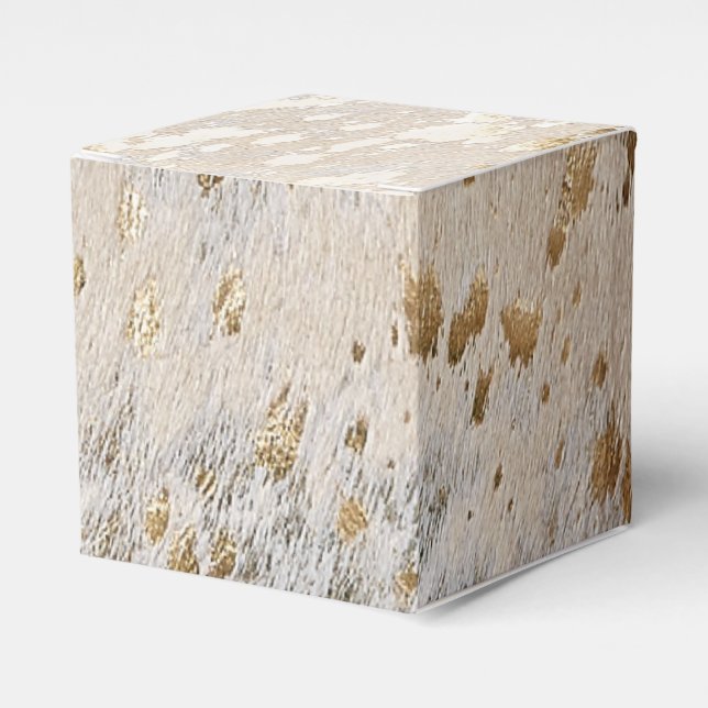 Gold Cowhide Print Metallic Favor Box (Front Side)