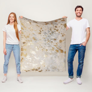Gold Cowhide Print Metallic  Fleece Blanket