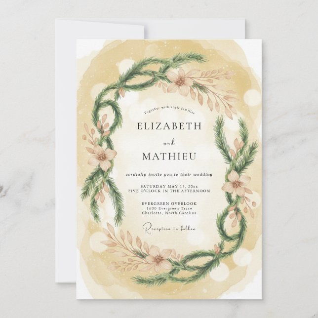 Gold Cozy Winter Wedding Invitation (Front)