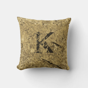 Gold Cracked Natural Rock Texture Custom Monogram Throw Pillow