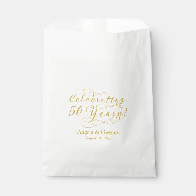 Gold Cream 50 Years 50th Wedding Anniversary Favour Bag (Front)