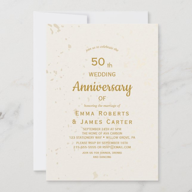Gold & Cream 50th Anniversary Invitation (Front)