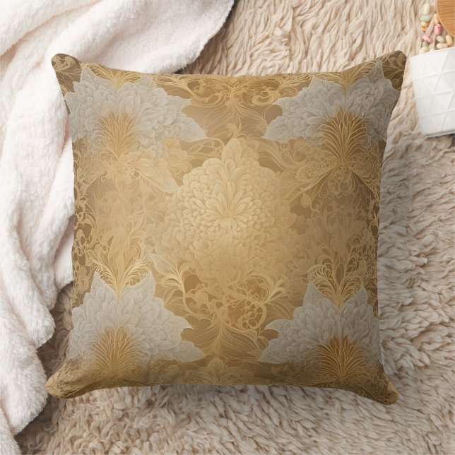 Gold & cream AI art  Throw Pillow (Blanket)
