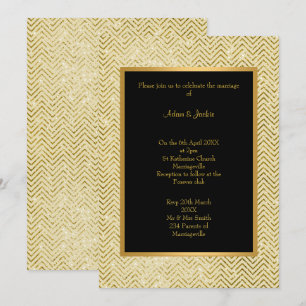GOLD CREAM BLACK CHEVRON WEDDING INVITATION