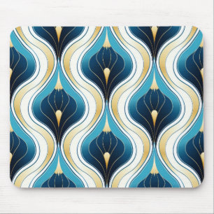 Gold, Cream, Blue Coloured Ogee Art Deco Style Mouse Pad