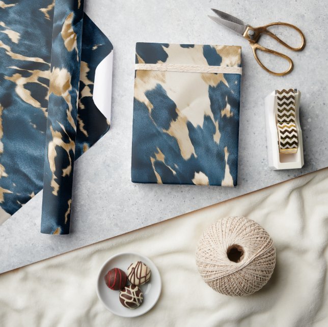 Gold Cream Blue Cowhide Wrapping Paper (Crafts)