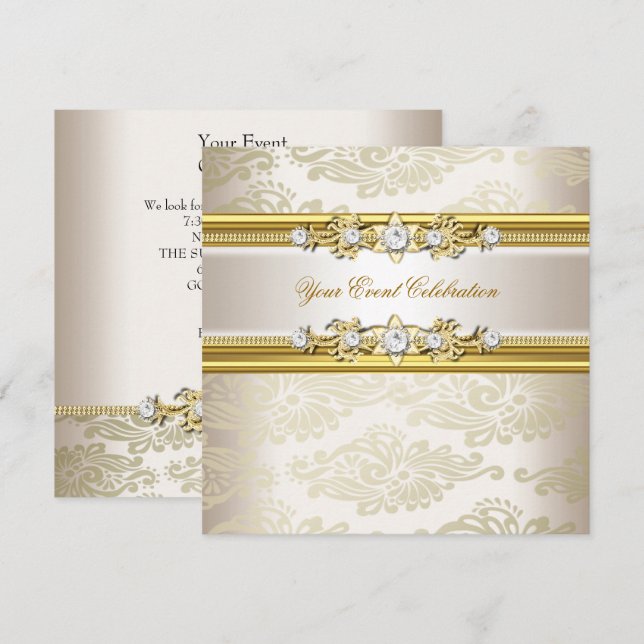 Gold Cream Embossed Look Elegant Party Invitation (Front/Back)