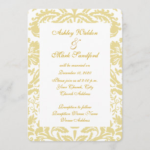 Gold Cream Floral Damask Wedding Invitation