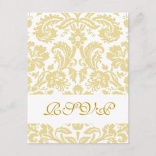 Gold Cream Floral Damask Wedding RSVP Cards
