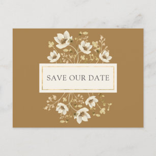Gold Cream Floral Wedding Save the Date Announcement Postcard