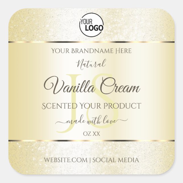 Gold Cream Glitter Product Labels Initials Logo (Front)