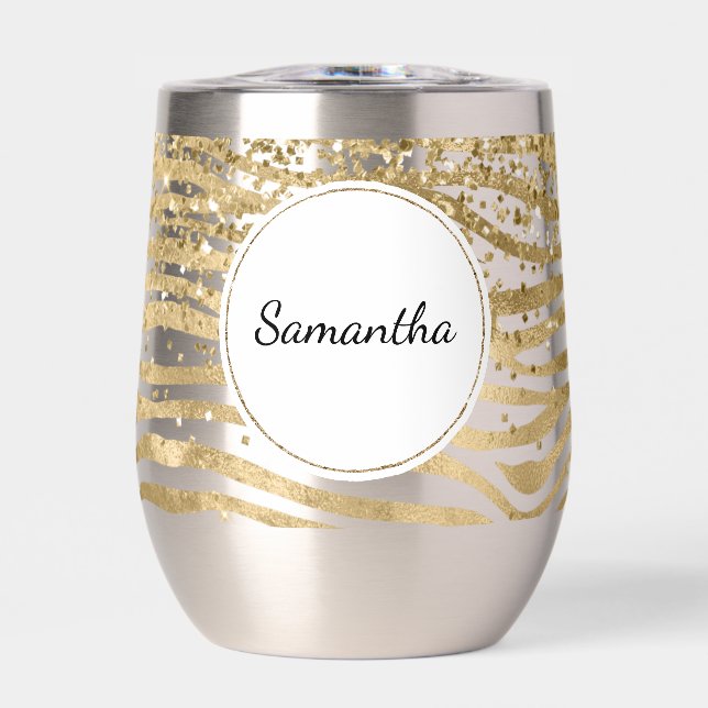Gold Cream Glitzy Glitter Zebra Name (Front)