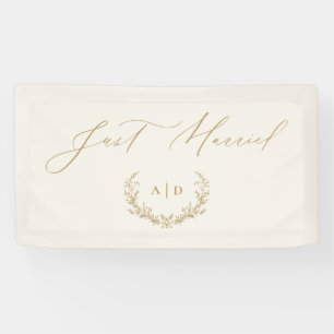 Gold & Cream Laurel Monogram Just Married Banner