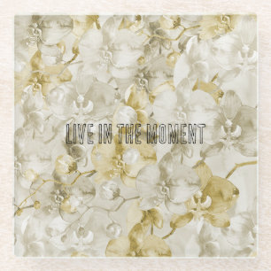 Gold Cream Orchid Flowers   Glass Coaster