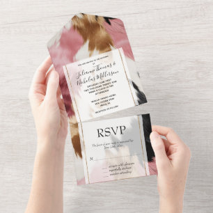Gold Cream Pink Black Cowgirl Cowhide All In One Invitation