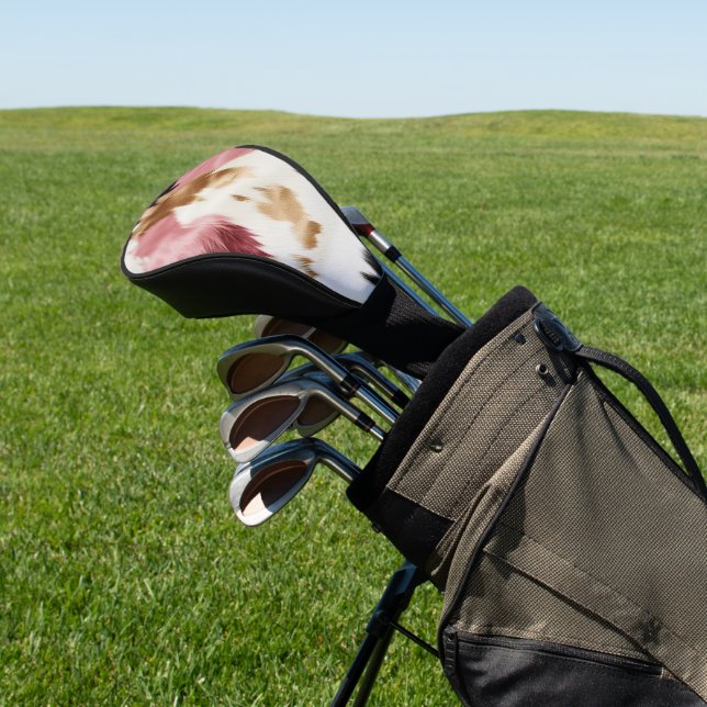Gold Cream Pink Black Cowgirl Cowhide  Golf Head Cover (In Situ)