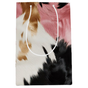 Gold Cream Pink Black Cowgirl Cowhide Medium Gift Bag