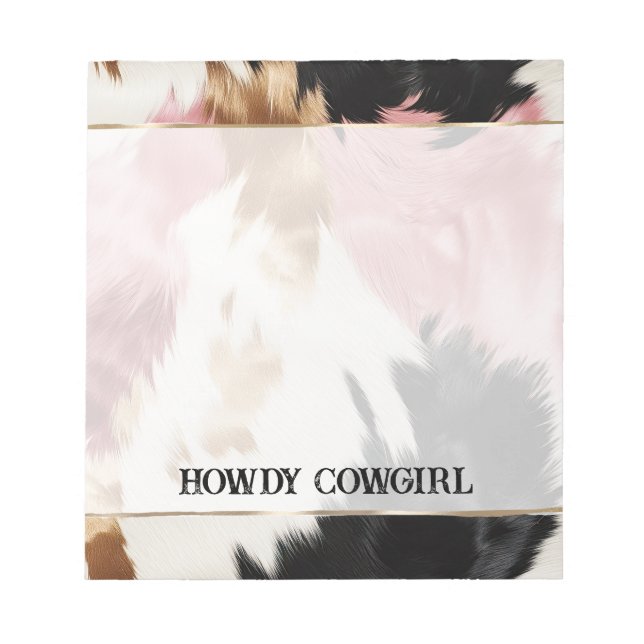 Gold Cream Pink Black Cowgirl Cowhide  Notepad (Front)