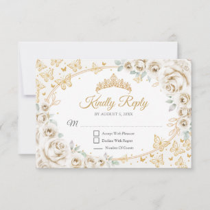 Gold Cream Quinceanera Reply RSVP Card