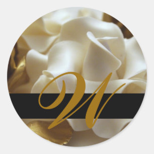 Gold Cream Rose Monogram Wedding Stickers