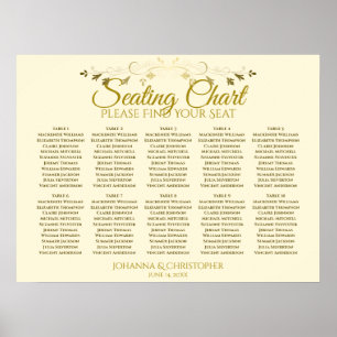 Gold & Cream Simple 10 Table Wedding Seating Chart