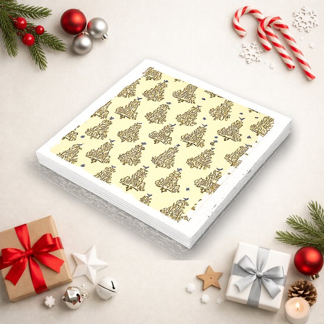 Gold Cream Typographic Christmas Tree Pattern Napkin (Creator Uploaded)