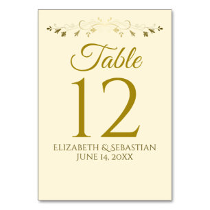 Gold & Cream Vintage Floral Border Elegant Wedding Table Number