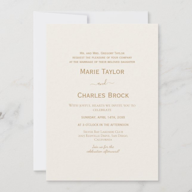 Gold & Cream Wedding Invitation (Front)
