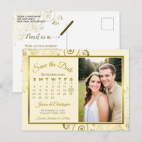 Gold & Cream Wedding Save the Date Calendar Photo