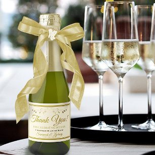 Gold & Cream Wedding Thank You Mini Sparkling Wine Label