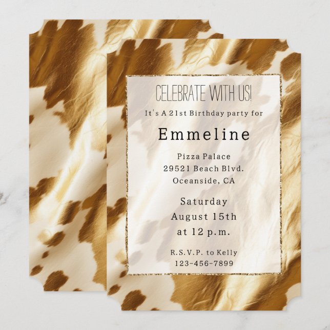 Gold Cream Western Cowhide  Invitation (Front/Back)