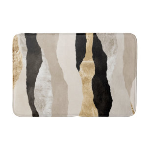 Gold Cream White Black Stripes Bath Mat