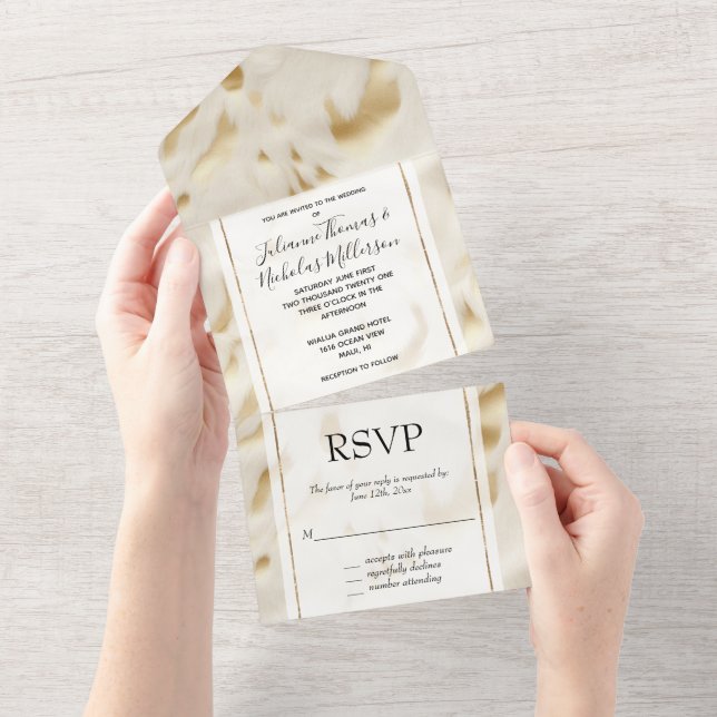 Gold Cream White Western Cowhide All In One Invitation (Tearaway)